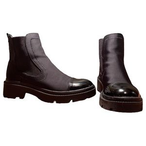 Ladies Zara Lug Sole Pull-On Boots with Patent Toe Black Size 37